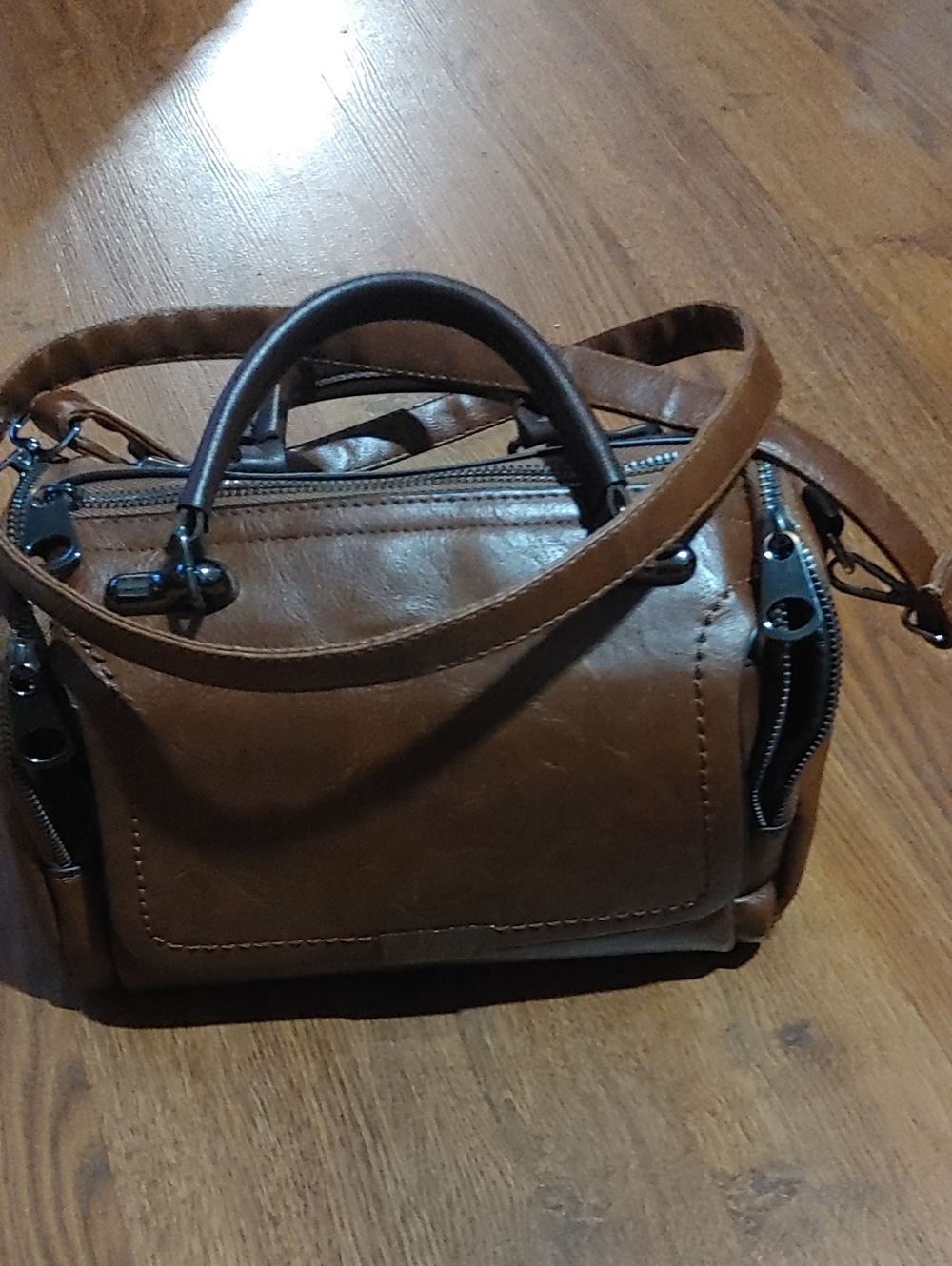 Brown Leather-Feel Women’s Satchel Bag